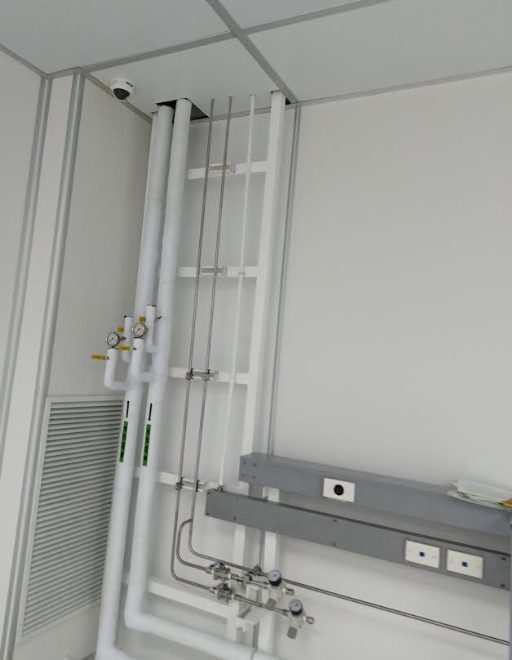 Valves and stainless gas-supply lines at a semiconductor plant